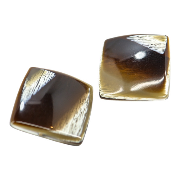 Faux Horn Square Lucite Clip On Earrings High Gloss MCM Style - Picture 3 of 7